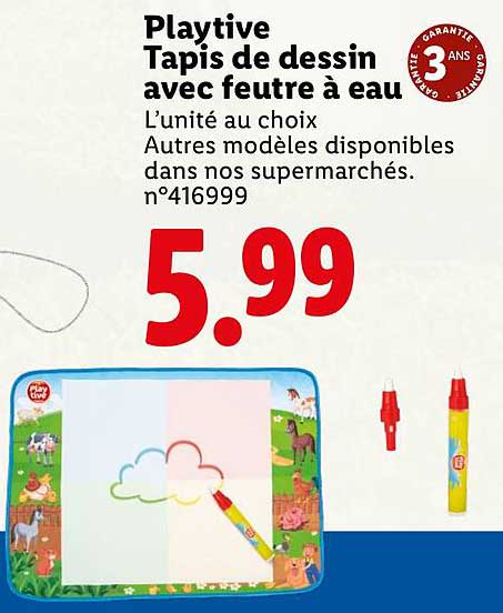 Playtive Tapis de dessin avec feutre à eau