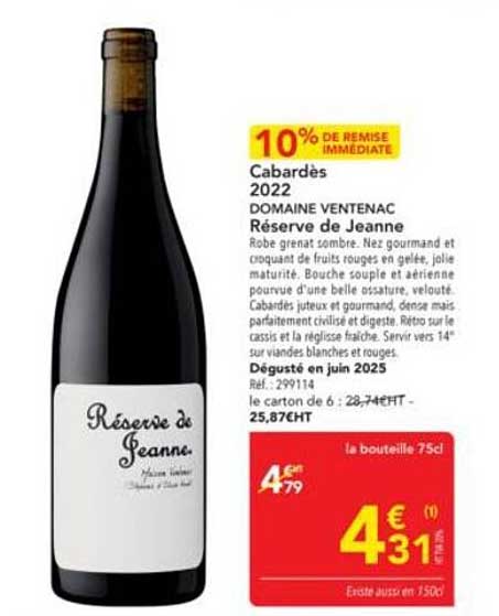 Réserve de Jeanne 2022 - Domaine Ventenac