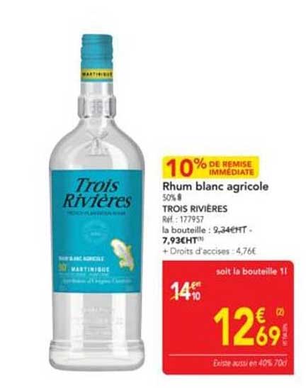 Rhum blanc agricole 50° - TROIS RIVIÈRES