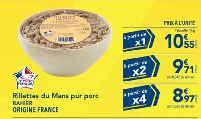Rillettes du Mans pur porc BAHIER ORIGINE FRANCE