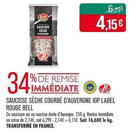SAUCISSE SÈCHE COURBÉE D'AUVERGNE IGP LABEL ROUGE BELL