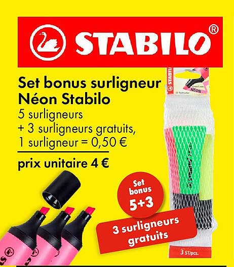 Set bonus surligneur Néon Stabilo
