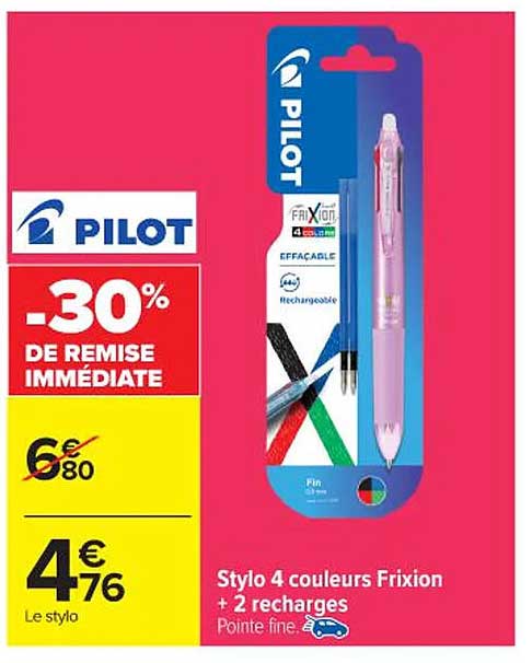 Stylo 4 couleurs Frixion + 2 recharges