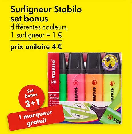 Surligneur Stabilo set bonus