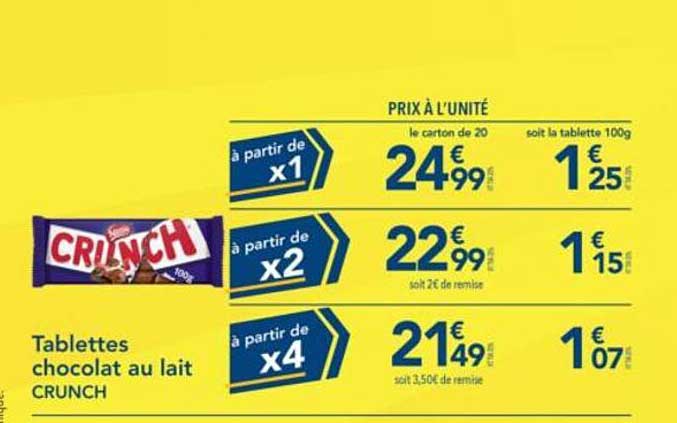 Tablettes chocolat au lait CRUNCH