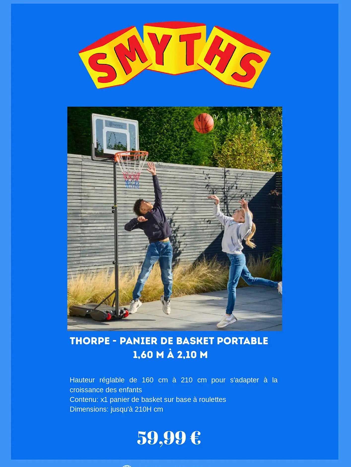 THORPE - PANIER DE BASKET PORTABLE 1,60 M À 2,10 M