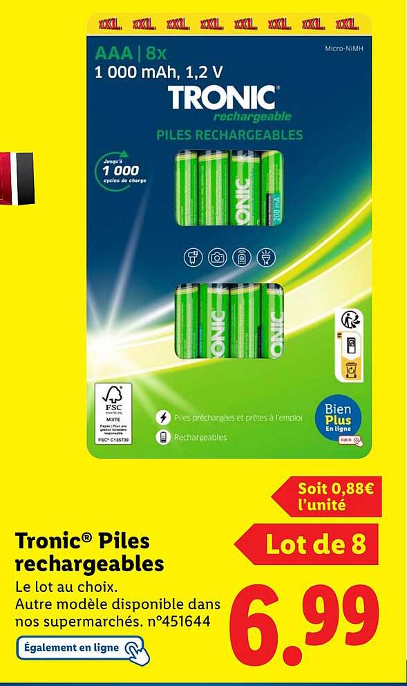 Tronic® Piles rechargeables
