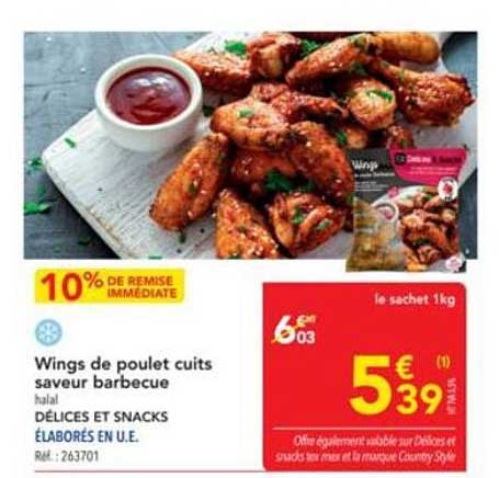 Wings de poulet cuits saveur barbecue