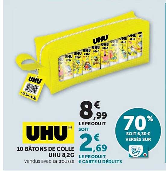 10 BÂTONS DE COLLE UHU 8,2G vendus avec sa trousse