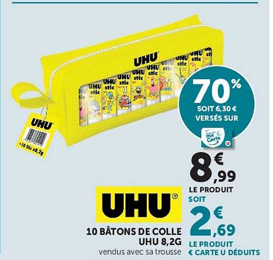 10 BÂTONS DE COLLE UHU 8,2G vendus avec sa trousse