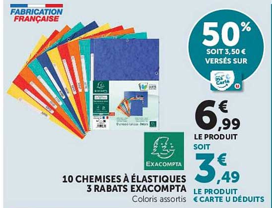 10 CHEMISES À ÉLASTIQUES 3 RABATS EXACOMPTA
