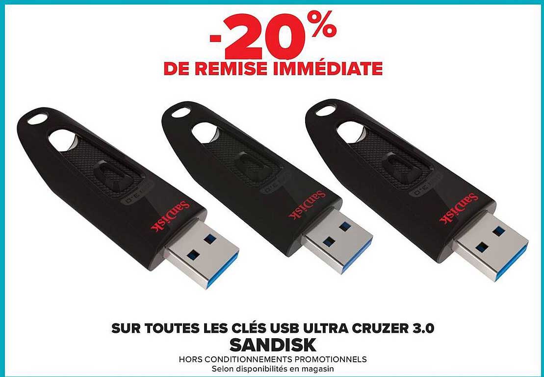 -20% DE REMISE IMMÉDIATE SUR TOUTES LES CLÉS USB ULTRA CRUZER 3.0 SANDISK