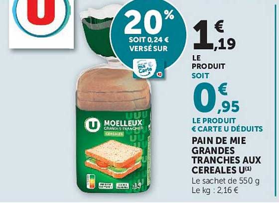 20% SOIT 0,24 € VERSÉ SUR CARTE U