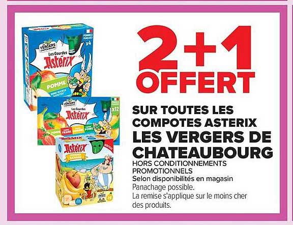 2+1 OFFERT SUR TOUTES LES COMPOTES ASTERIX LES VERGERS DE CHATEAUBOURG
