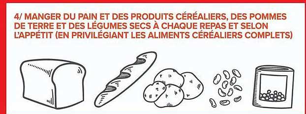 4/ MANGER DU PAIN ET DES PRODUITS CÉRÉALIERS, DES POMMES DE TERRE ET DES LÉGUMES SECS À CHAQUE REPAS ET SELON L’APPÉTIT (EN PRIVILÉGIANT LES ALIMENTS CÉRÉALIERS COMPLETS)