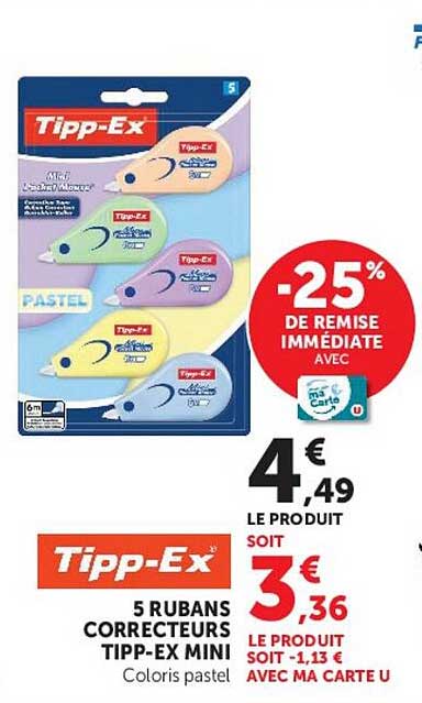 5 RUBANS CORRECTEURS TIPP-EX MINI Coloris pastel