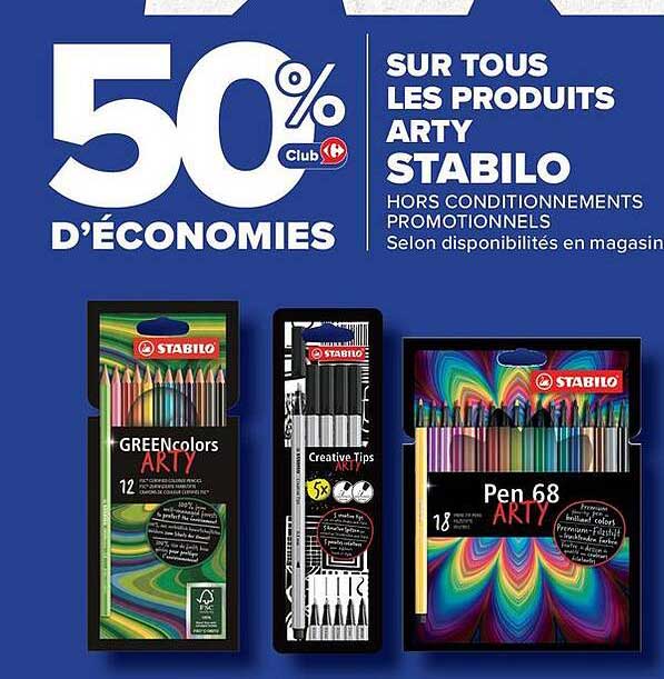 50% d'économies sur tous les produits Arty Stabilo