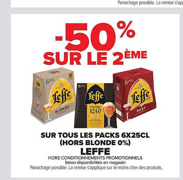 -50% SUR LE 2ÈME SUR TOUS LES PACKS 6X25CL (HORS BLONDE 0%) LEFFE