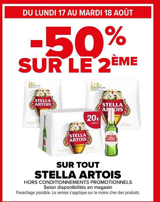 -50% SUR LE 2ÈME SUR TOUT STELLA ARTOIS