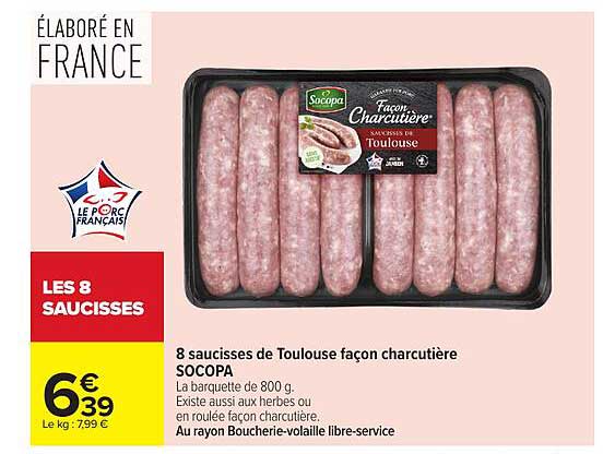 8 saucisses de Toulouse façon charcutière SOCOOPA
