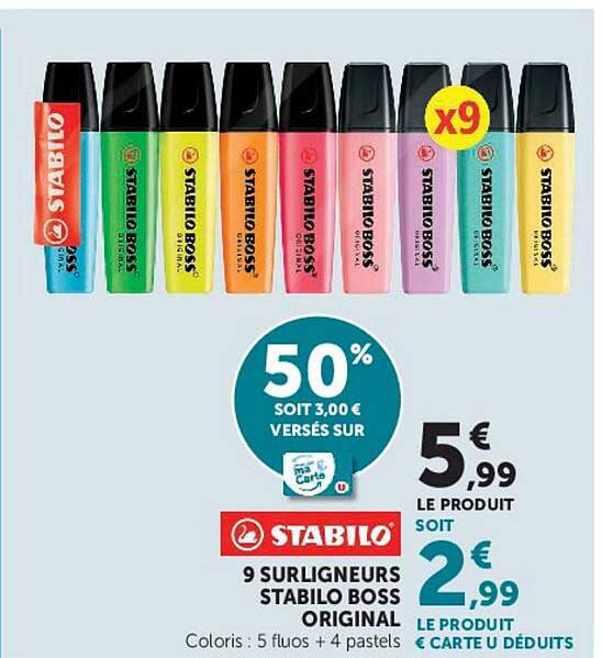 9 surligneurs STABILO BOSS ORIGINAL