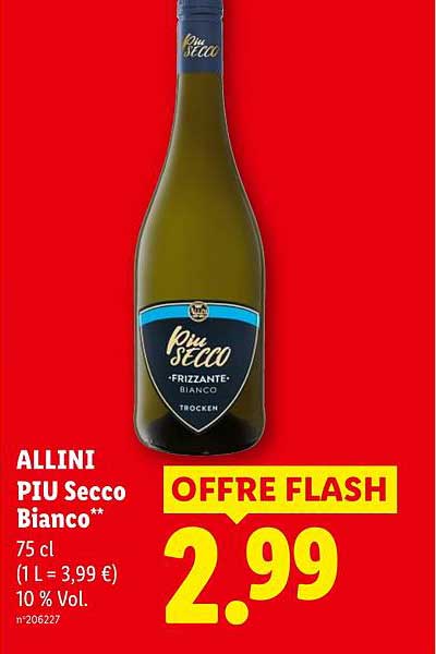 ALLINI PIU Secco Bianco** 75 cl (1 L = 3,99 €) 10 % Vol. n°206227