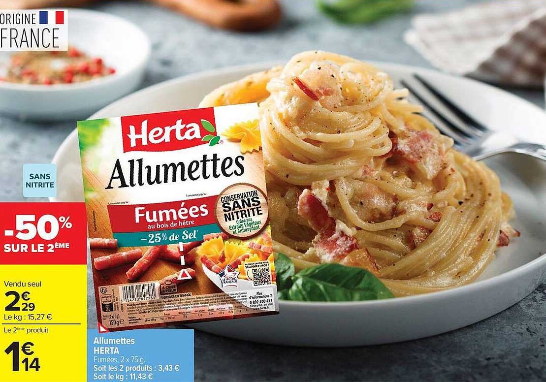 Allumettes HERTA Fumées au bois de hêtre -25% de Sel
