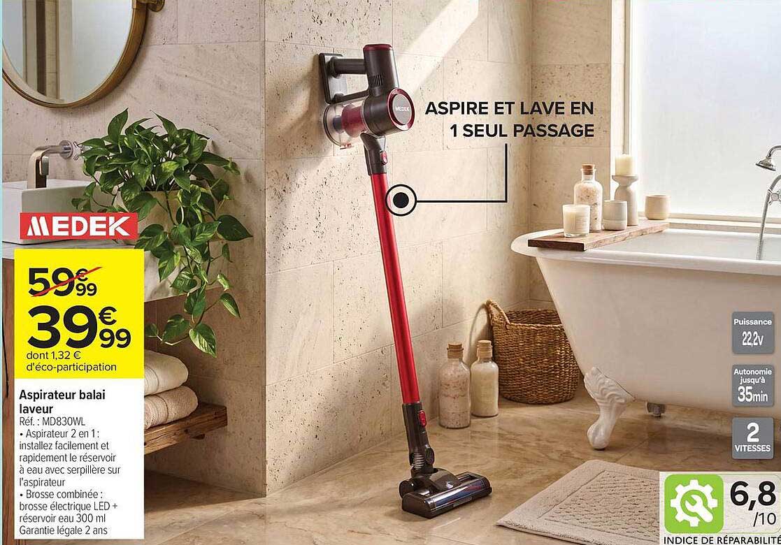 Aspirateur balai laveur