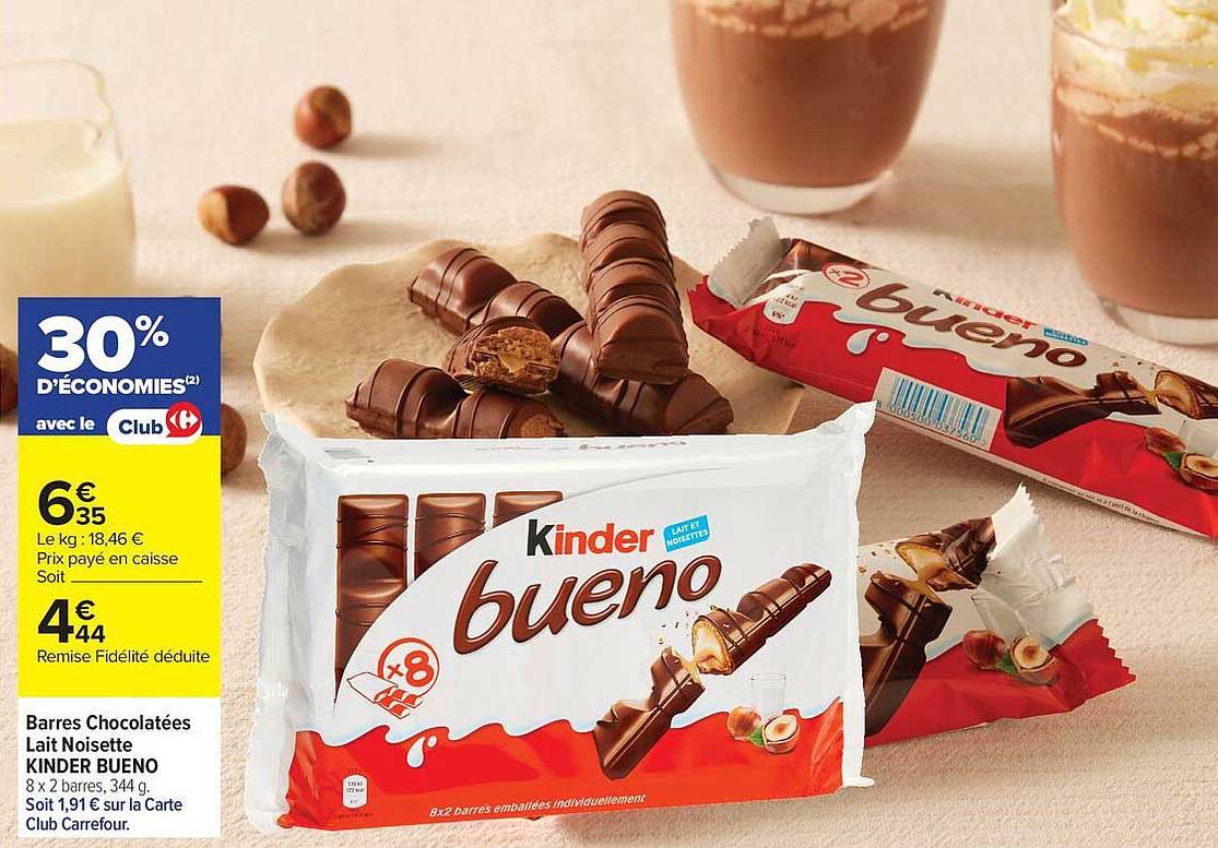 Barres Chocolatées Lait Noisette KINDER BUENO