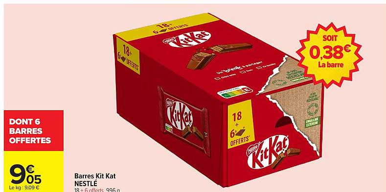 Barres Kit Kat NESTLÉ 18 + 6 offerts