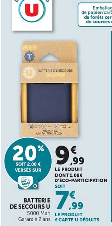BATTERIE DE SECOURS U 5000 Mah Garantie 2 ans