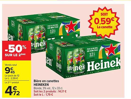 Bière en canettes HEINEKEN