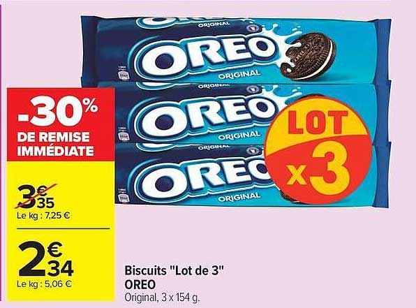 Biscuits "Lot de 3" OREO Original, 3 x 154 g.