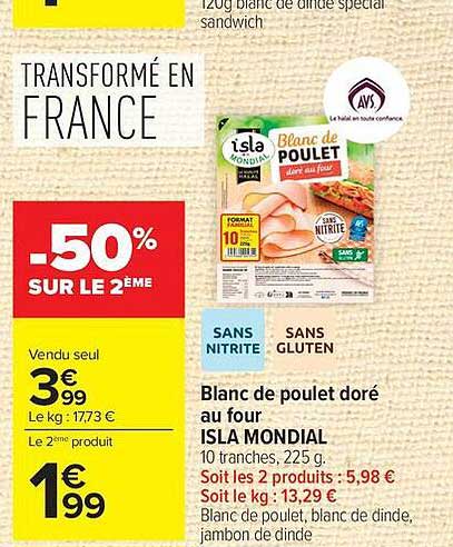 Blanc de poulet doré au four ISLA MONDIAL