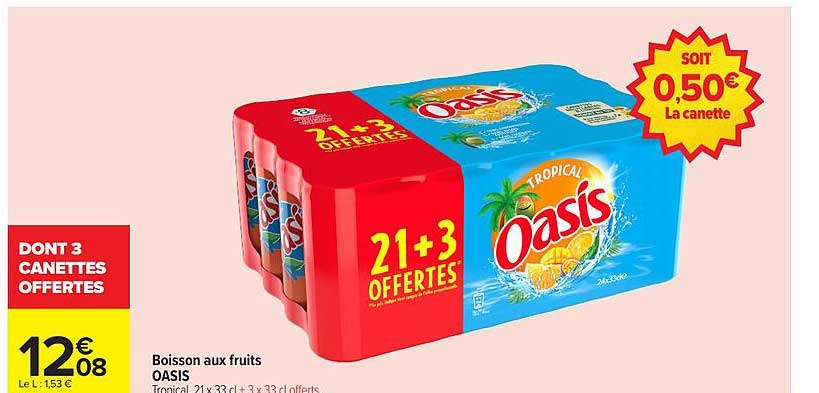 Boisson aux fruits OASIS Tropical 21 x 33 cl + 3 x 33 cl offerts