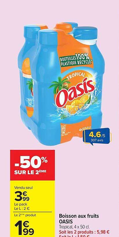 Boisson aux fruits OASIS Tropical, 4 x 50 cl