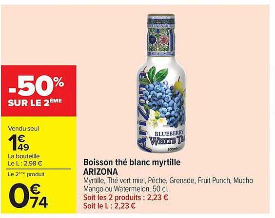 Boisson thé blanc myrtille ARIZONA