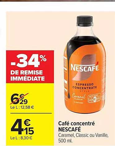 Café concentré NESCAFÉ Caramel, Classic ou Vanille, 500 ml.