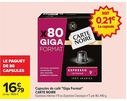 Capsules de café "Giga Format" CARTE NOIRE