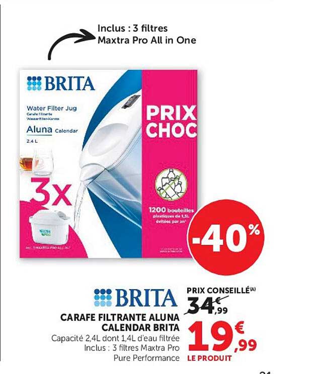 CARAFE FILTRANTE ALUNA CALENDAR BRITA