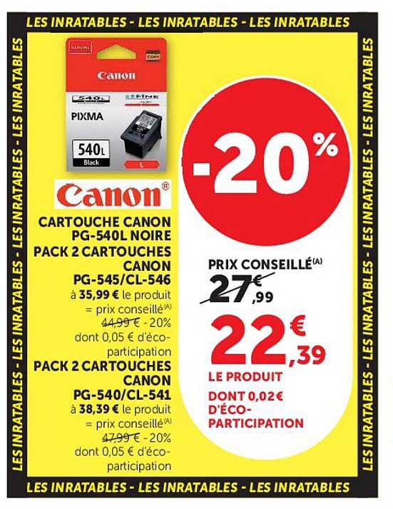 CARTOUCHE CANON PG-540L NOIRE PACK 2 CARTOUCHES CANON PG-545/CL-546