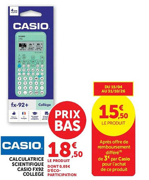 CASIO CALCULATRICE SCIENTIFIQUE CASIO FX92 COLLEGE