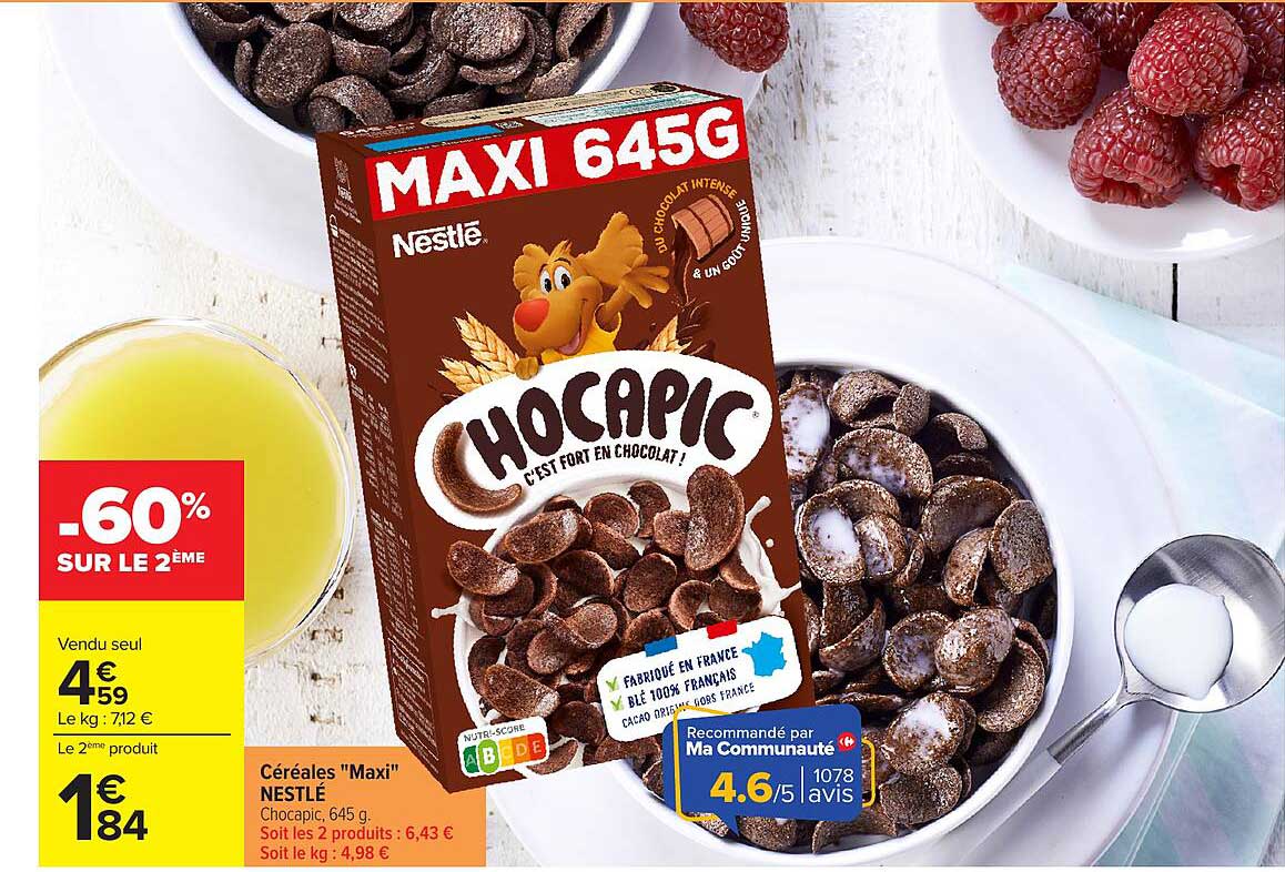 Céréales "Maxi" NESTLÉ Chocapic, 645 g