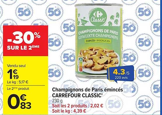 Champignons de Paris émincés CARREFOUR CLASSIC'