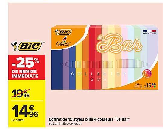 Coffret de 15 stylos bille 4 couleurs "Le Bar"