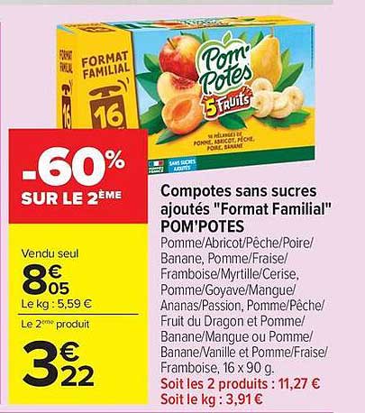 Compotes sans sucres ajoutés "Format Familial" POM’POTES