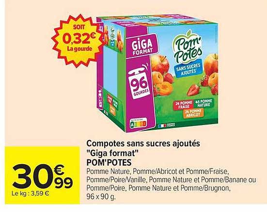 Compotes sans sucres ajoutés "Giga format" POM'POTES