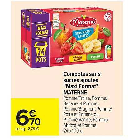 Compotes sans sucres ajoutés "Maxi Format" MATERNE