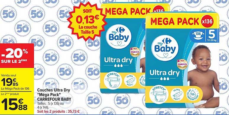 Couches Ultra Dry “Méga Pack” CARREFOUR BABY