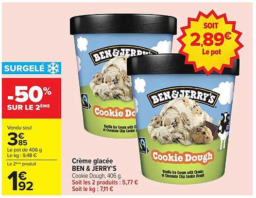 Crème glacée BEN & JERRY'S Cookie Dough